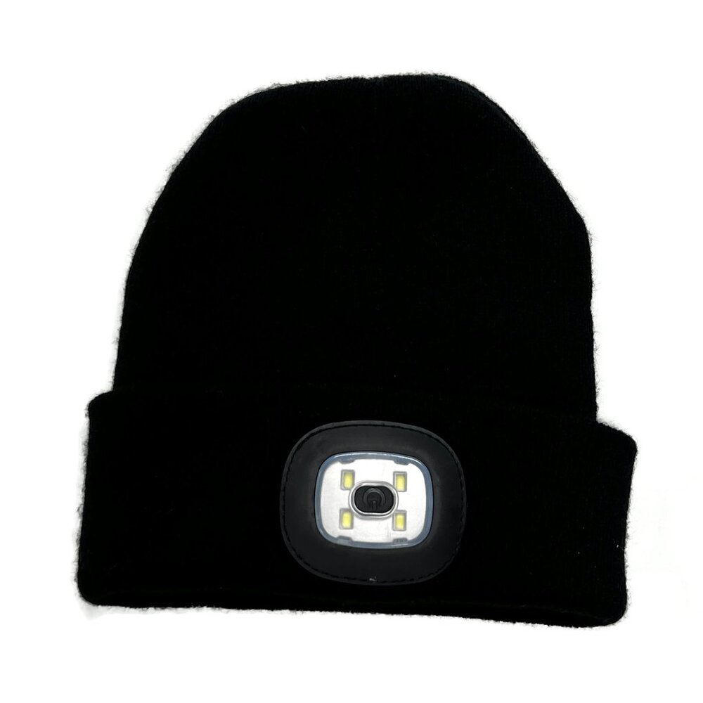 LED Beanie Black Cuffed‎ Winter Hat One Size Flashlight Knitted Hiking Outdoor
